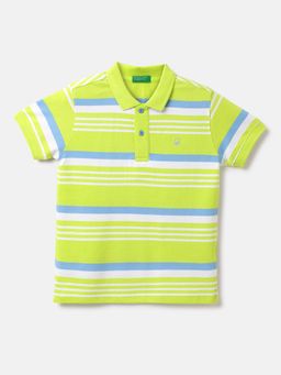 United Colors of Benetton - Cotton Striped Polo Neck Boys Green T-shirts