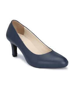 Delize - Navy Solid Vegan Leather Mid Heel Pump