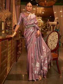 Akhilam - Womens Silk Blend Mauve Woven Designer Saree with Unstitched Blouse