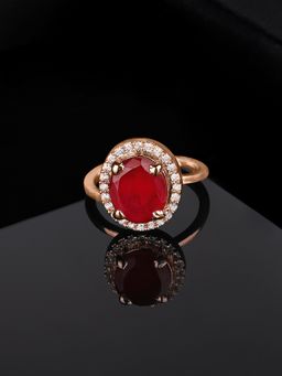 Estele - Rose Gold Plated CZ Round Halo Solitaire Finger Ring for Women