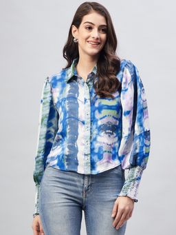 Marie Claire - Women Casual Multi Tie and Dye Bishop Sleeves Shirt Style Top