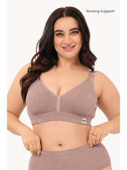 Zelena - Women Brown Cotton Ribbed Removable Pads Maternity Bra