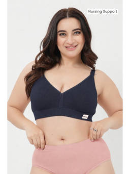Zelena - Women Dark Navy Blue Cotton Ribbed Removable Pads Maternity Bra