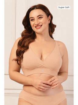 Zelena - Women Beige Cotton Lycra Heavy Bust Friendly Maternity Bra