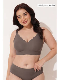Zelena - Women Dark Brown Scallop Jelly Gel Support Lightly Padded Maternity Bra