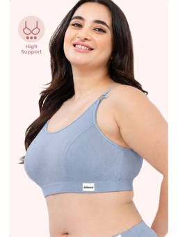 Zelena - Women Blue Ribbed Cotton Lycra Non-Padded Maternity Bra
