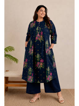 Zelena - Women Navy Blue Cotton Floral Printed Maternity Kurta with Pant Set