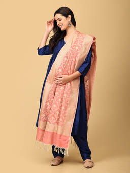 The Mom Store - Women Diva Navy Blue Silk Maternity Kurta with Pant and Dupatta