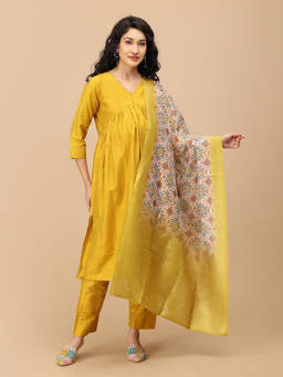 The Mom Store - Women Yellow Maternity Kurta with Pant and Dupatta