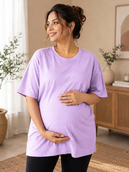 Angloindu - Women Lavender Solid Drop Shoulder Maternity T-shirt