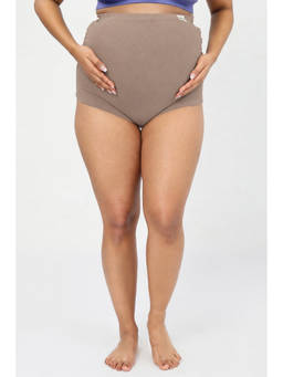 Zelena - Women Caramel Brown Cotton Over Belly No-Roll Waist Maternity Brief Panty
