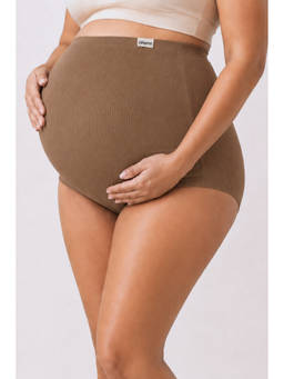 Zelena - Women Dark Brown Cotton Over Belly No-Roll Waist Maternity Brief Panty