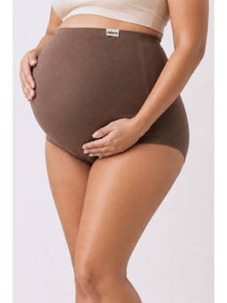 Zelena - Women Mocha Brown Cotton Over Belly No-Roll Waist Maternity Brief Panty