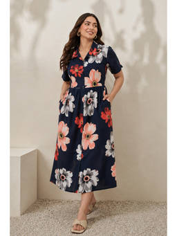 Zelena - Women Navy Blue Floral Printed Rayon Maternity Feeding Dress