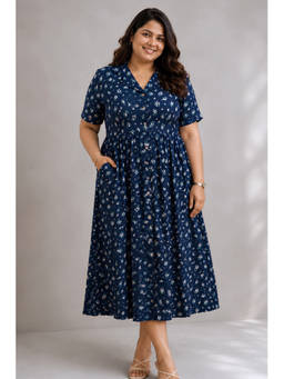 Zelena - Women Navy Blue Rayon Floral Printed Maternity Feeding Dress