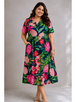 Zelena - Women Multi-Color Cotton Floral Printed Maternity Feeding Dress