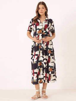 Zelena - Women Multi-Color Rayon Abstract Maternity Dress
