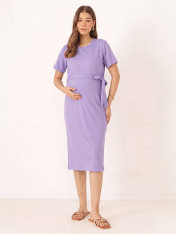 Zelena - Women Lavender Marrio Ribbed Side Knot Maternity Dress