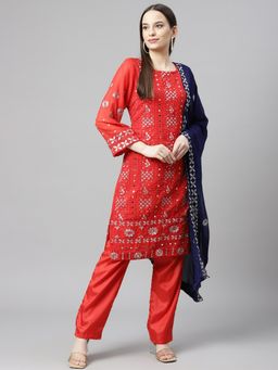 Readiprint - Georgette Red Straight Style Unstitched Dress Material (Set of 3)