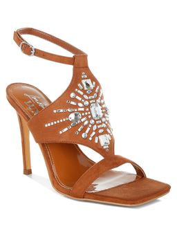 London Rag - Women Tan Jewelled Shiny Stiletto Heels