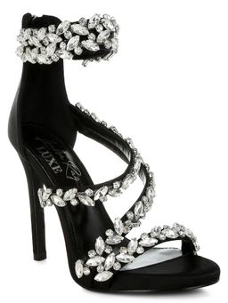 London Rag - Women Black Diamante Embellished Stiletto Sandal Heels