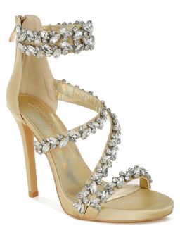 London Rag - Women Gold Diamante Embellished Stiletto Sandal Heels