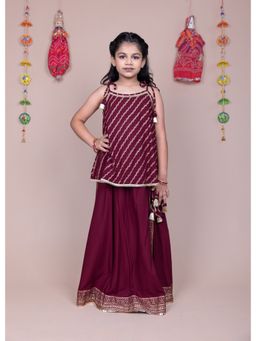 Kasya - Maroon Printed Top and Flared Skirt (Set of 2)