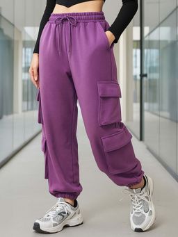 Bewakoof - Women's Purple Super Loose Fit Cargo Joggers