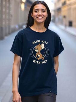 Bewakoof - Women's Blue Thug Jerry (TJL) Graphic Printed Boyfriend T-shirt