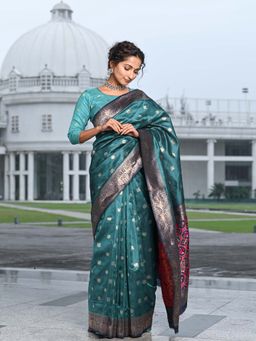 Beatitude - Green Shade Banarasi Silk Woven Saree with Unstitched Blouse