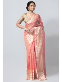 Unnati Silks - Peach Fancy Banarasi Kota Saree with Unstitched Blouse