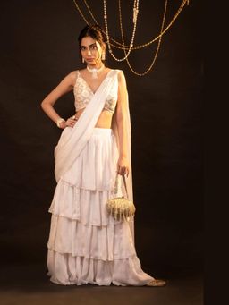 MONK & MEI - Mira Ruffle Saree with Stitched Blouse