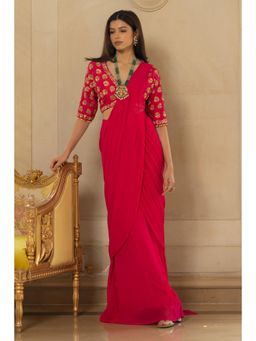 Paulmi & Harsh - Pink Ozara Pre Drape Saree with Stitched Blouse and Belt