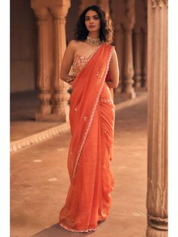 Paulmi & Harsh - Orange Selah Embellished Pre Drape Saree with Stitched Blouse