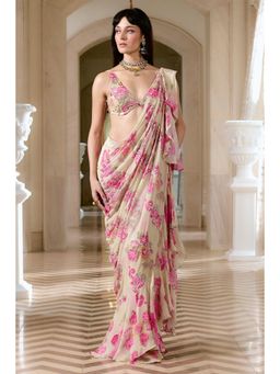 Paulmi & Harsh - Pink Pre Drape Saree with Stitched Blouse