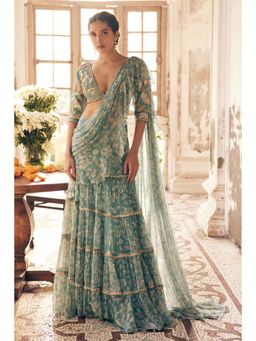 Paulmi & Harsh - Blue Pre Drape Saree with Stitched Blouse