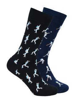 Balenzia - Cricket Collection Crew Socks for Men- Black and Navy (Pack of 3)
