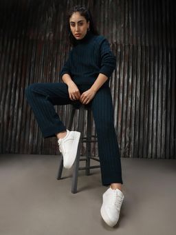 High Star - Women Regular Fit Acrylic High- Rise Turtle Neck Long Sleeve Co-Ord (Set of 2)