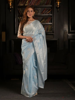 EXCLUSIVA - Light Blue Soft Modal Silk Saree with Unstitched Blouse