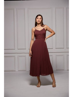 Torsha - Maroon Fit and Flare Midi Dress