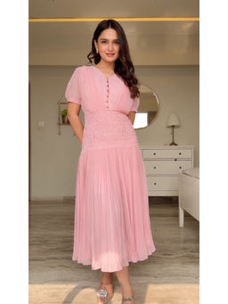 Torsha - Pink Aura Georgette Midi Dress