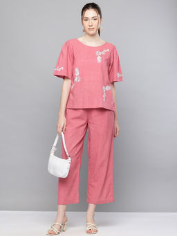 Scoup - Pink Cotton Embroidered Co-Ord-Set