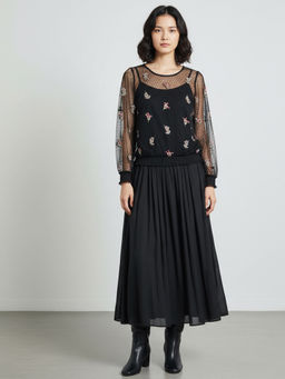 Scoup - Black Embroidered Mesh Co-Ord-Set