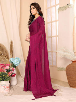 Odette - Women Pink Satin Chiffon Embellished Saree with Unstitched Blouse