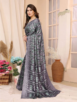 Odette - Women Grey Cotton Printed Saree with Unstitched Blouse