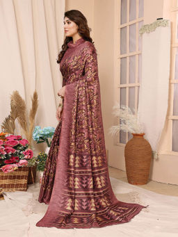Odette - Women Maroon Cotton Printed Saree with Unstitched Blouse