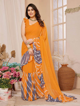 Odette - Women Orange Georgette Printed Saree with Unstitched Blouse