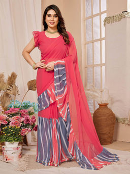 Odette - Women Pink Georgette Printed Saree with Unstitched Blouse