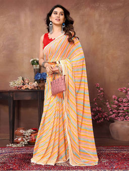 Odette - Women Multi-Color Georgette Colorblock Ready To Wear Saree & Belt with Unstitched Blouse