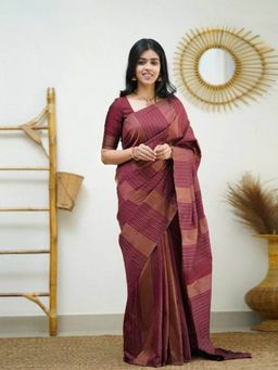 Odette - Women Maroon Silk Woven Saree with Unstitched Blouse